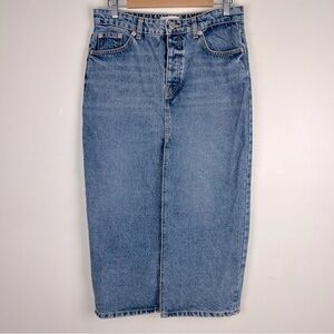 Zara | Boho Cowgirl Front Slit Button Fly Denim Denim Midi / Maxi Skirt | M / L